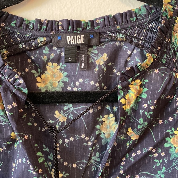 PAIGE dark blue floral lightweight cotton blouse size Small - Picture 2 of 8